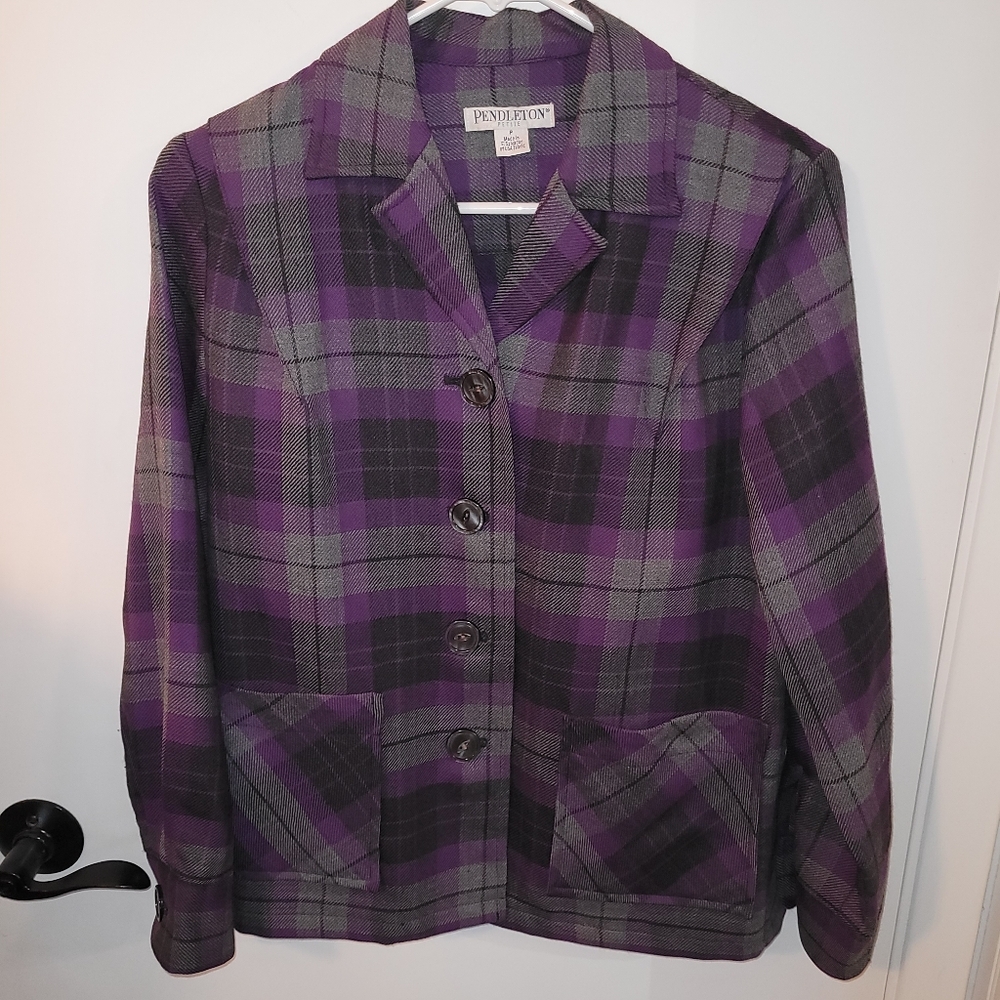 Pendleton Women's Purple and Gray Plaid Blazer